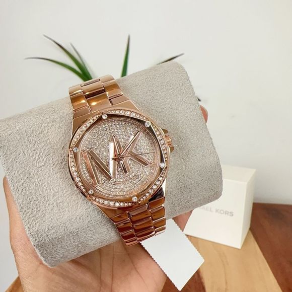 Michael Kors Lennox Three-Hand Rose Gold-Tone Stainless Steel Watch - Picture 4 of 9